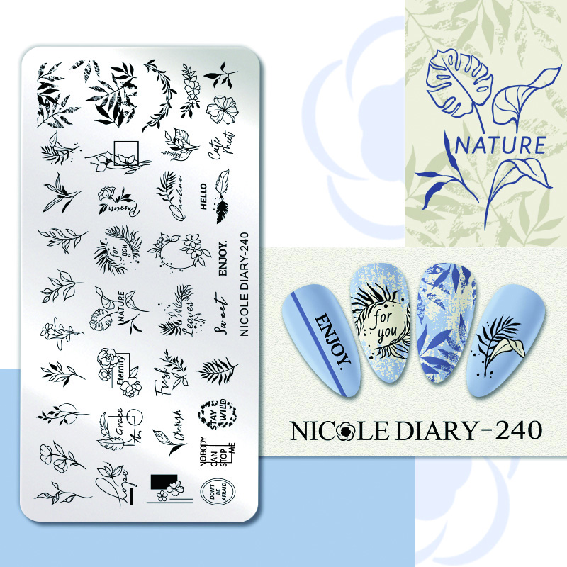 NICOLE DIARY Leopard Flower Nail Stamping Plate Image Transfer Template Geometry Leaf Stainless Steel Stencil Nail Printing Tool