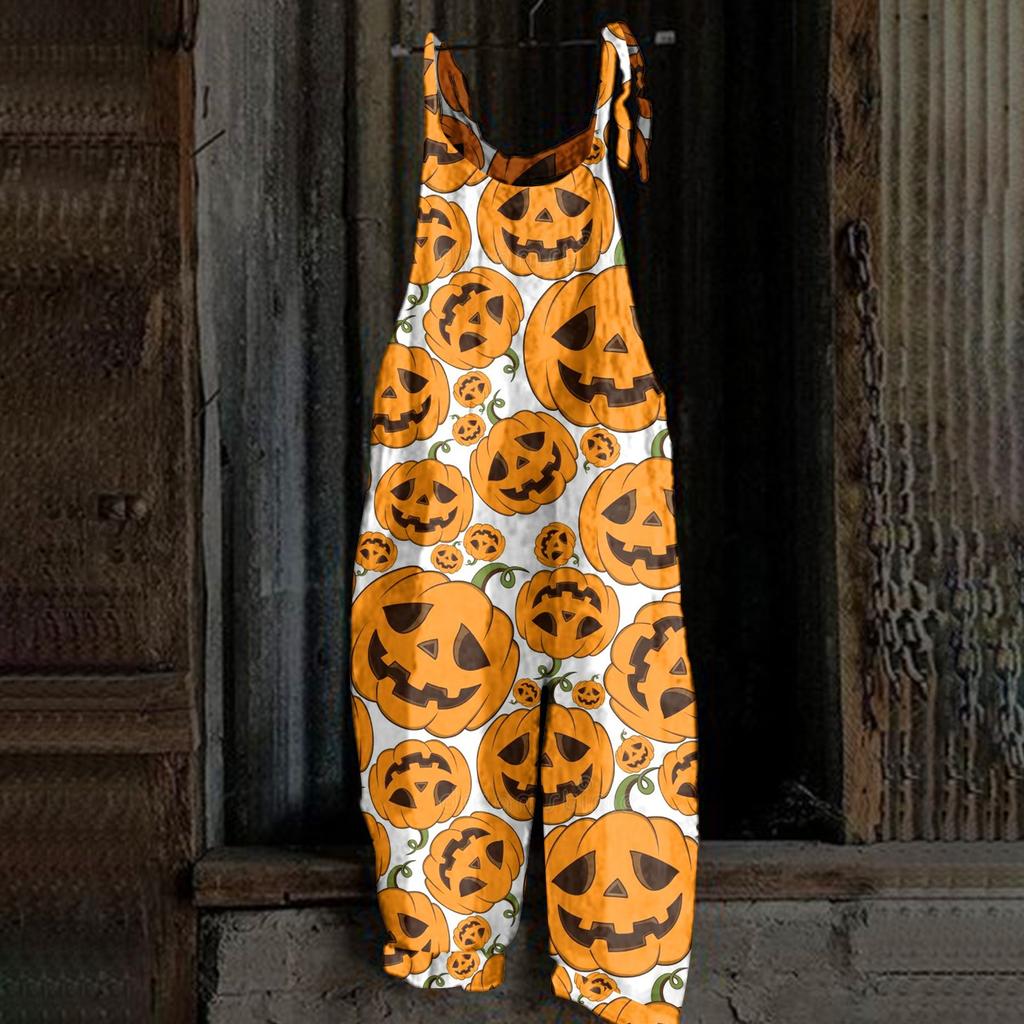 Kombinezon damski Halloweenowy nadruk Casual Luźny pasek na ramię w stylu vintage Bawełniana pościel