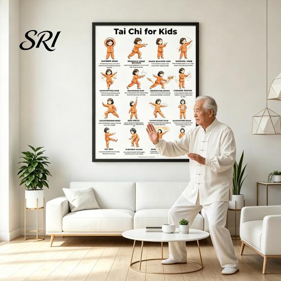 Tai Chi Chair Exercise Poster Workout Unframed Routine Clear Visual Instructions Low Impact Guide Seated Chart for Seniors Beginners Gentle