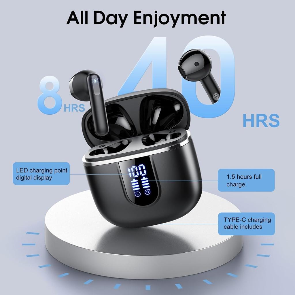 Wireless Earbuds, 2025 Bluetooth 5.4 Headphones with 3D Bass Stereo, 40H Ultralight in-Ear Buds, Bluetooth Earbuds with 4 ENC Noise Cancelling Mic,