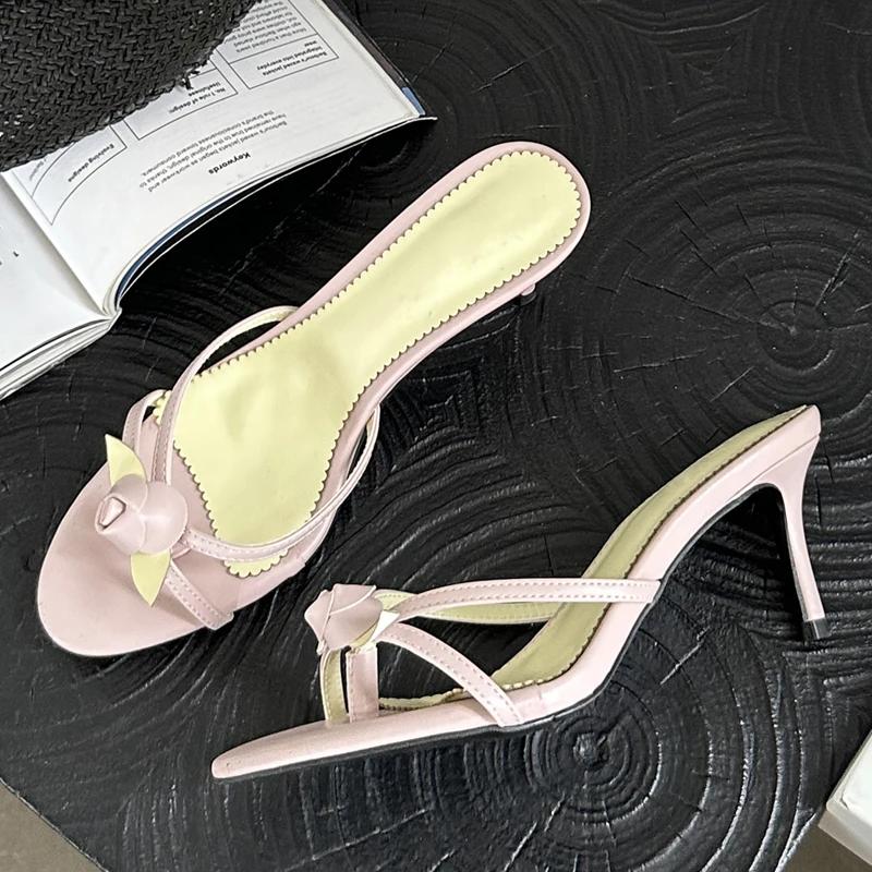 Eilyken Summer Flower Narrow Band Woman Slippers Slip On Thin Low Heels Party Stripper Beach Ladies Mules Slides Zapatos Mujer