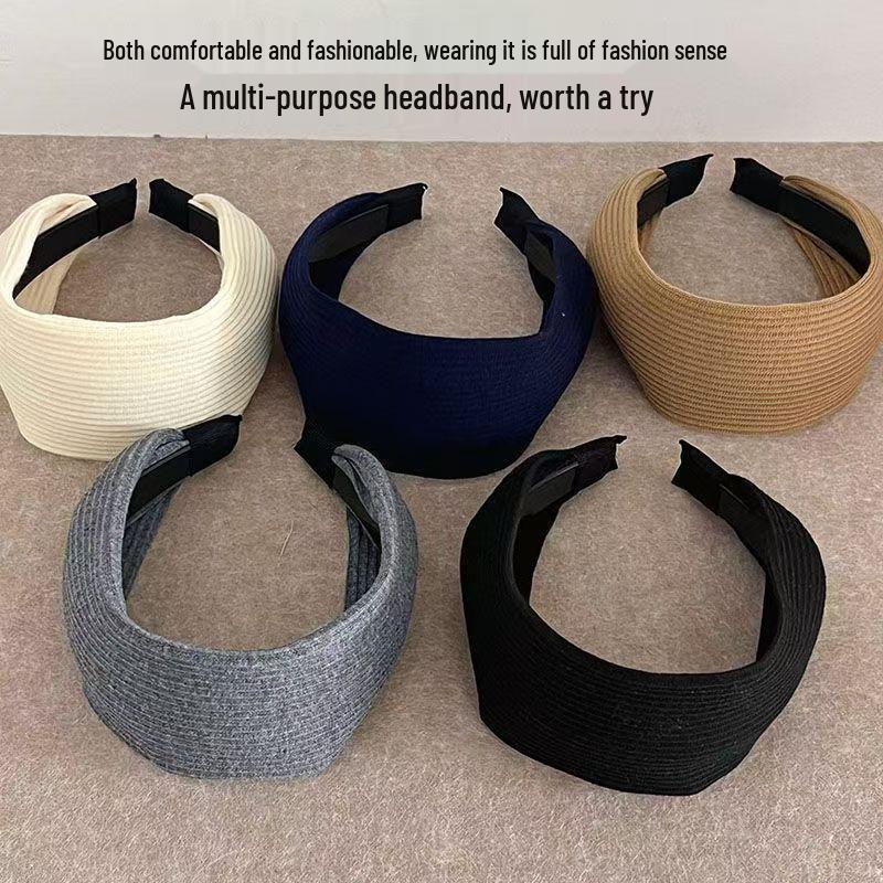 Yi Mengling Graues Strickstirnband mit breiter Krempe für Damen - Herbst/Winter 2025 Neue Kollektion Haaraccessoire.