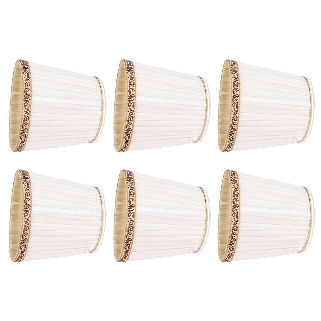 6Pcs Fabric Mesh Lamp Shade Clip On Lampshade Beige Golden Edge Style for E14 Chandelier Ceiling