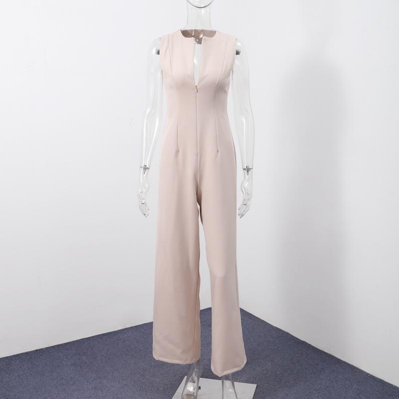 

Элегантные открытые блейзеры комбинезоны женские сексуальные без рукавов спинки молнии с высокой талией широкие штанины комбинезоны лето 2025 новые комбинезоны L абрикосовый