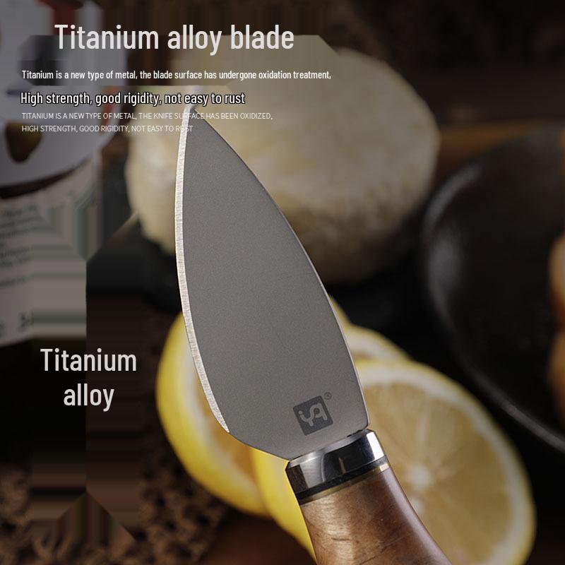 High-End Pure Titanium Cheese Knife Set with Red Resin Wood Handle