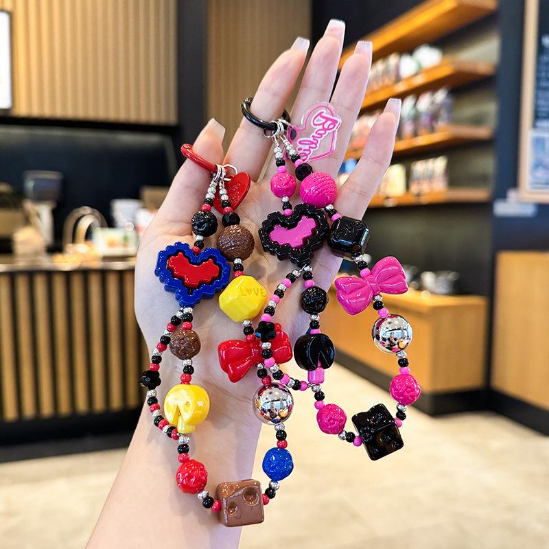 

Barbie Beaded Key Chain Phone Chain Black Pink Dopamine Cell Phone Accessories Beaded Pendant Chain Jewelry