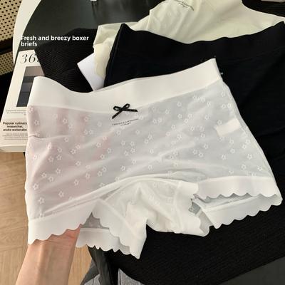 Girl Summer Lace Jacquard Flower Flower Breathable High Play Ice Silk Middle Waist Flat Angle Briefs
