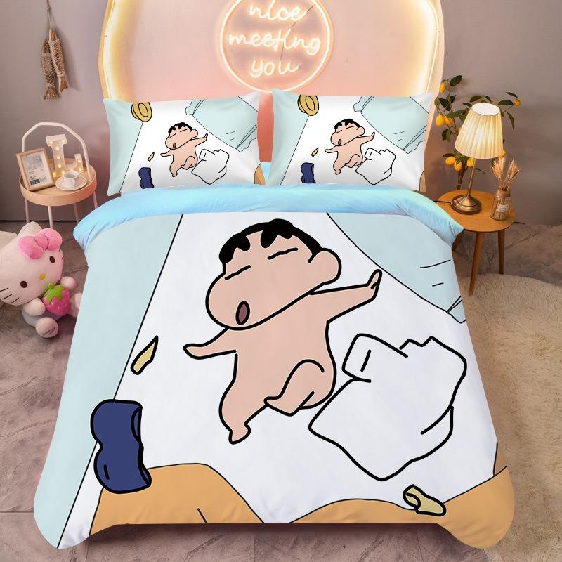 Crayon Shin-chan quilt cover with pillowcase cartoon anime print bedding set fabric soft twin bed size kids gifts various sizes