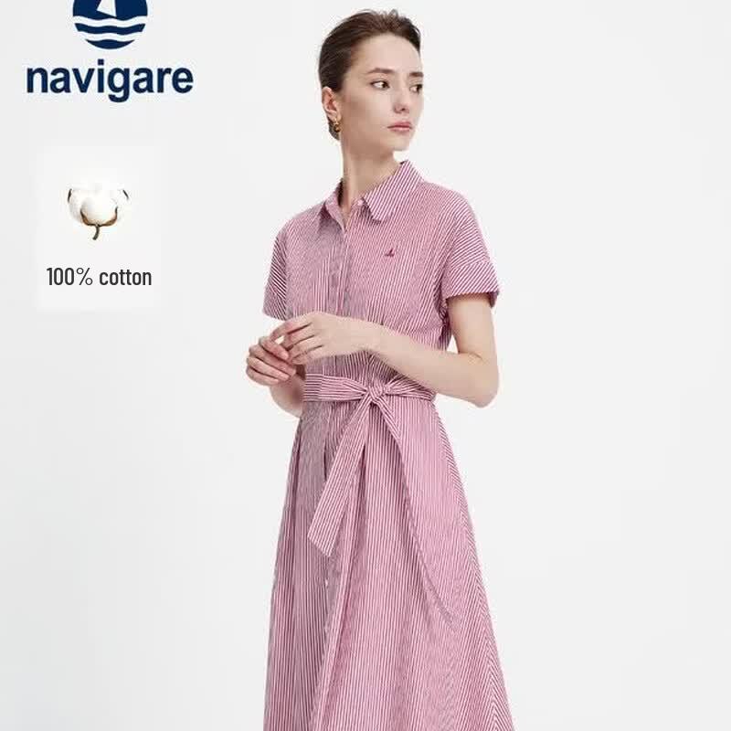 Navigare Striped Cotton Short Sleeve Midi Dress XL