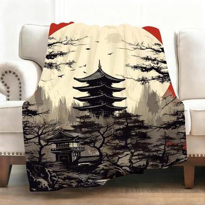 Japanische Landschaft Decke Weiche Flanelldecke Warm Knie Hautfreundlich Überwurf für Sofa Büro Bett Reisen Winter Übergröße
