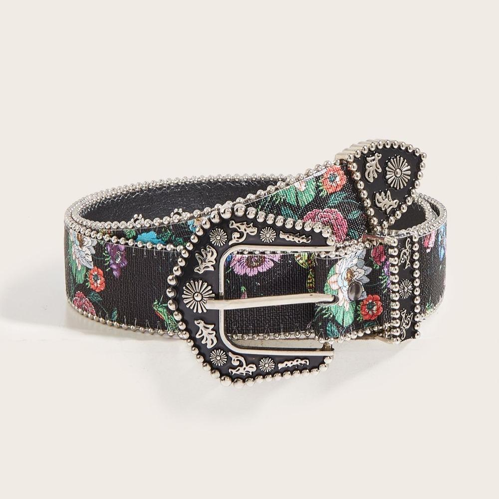 Printed PU Leather Waistband Korean Style Retro Waistband Fashion Floral Belt  Outdoor
