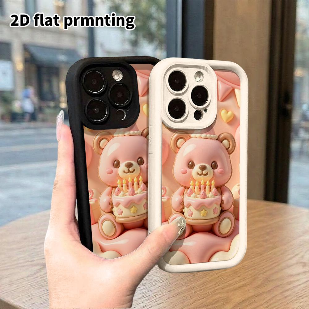 Phone case: 2D flat, suitable for iPhone 18 17 16 15 14 13 Pro protective case, pink little bear, perfect Christmas and Halloween holiday gift