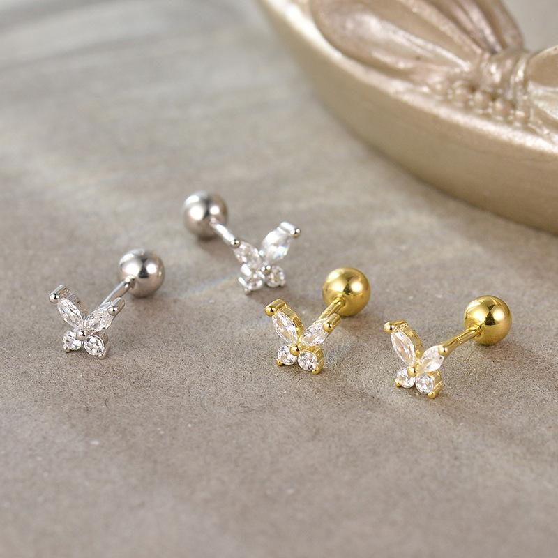 925 Sterling Silver Korean Mini Cute Butterfly Zircon Stud Earrings for Women Fashion Exquisite Jewelry Gifts