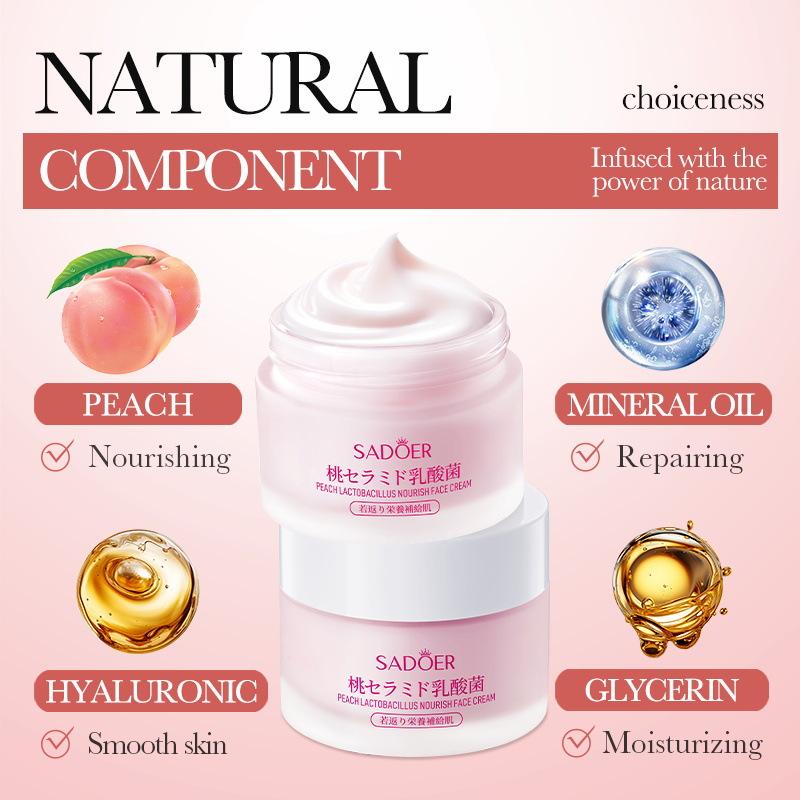 SADOER Peach Nourishing Hydration & Rejuvenation Cream Feuchtigkeitsspendende Gesichtscreme mit Lactobacillus