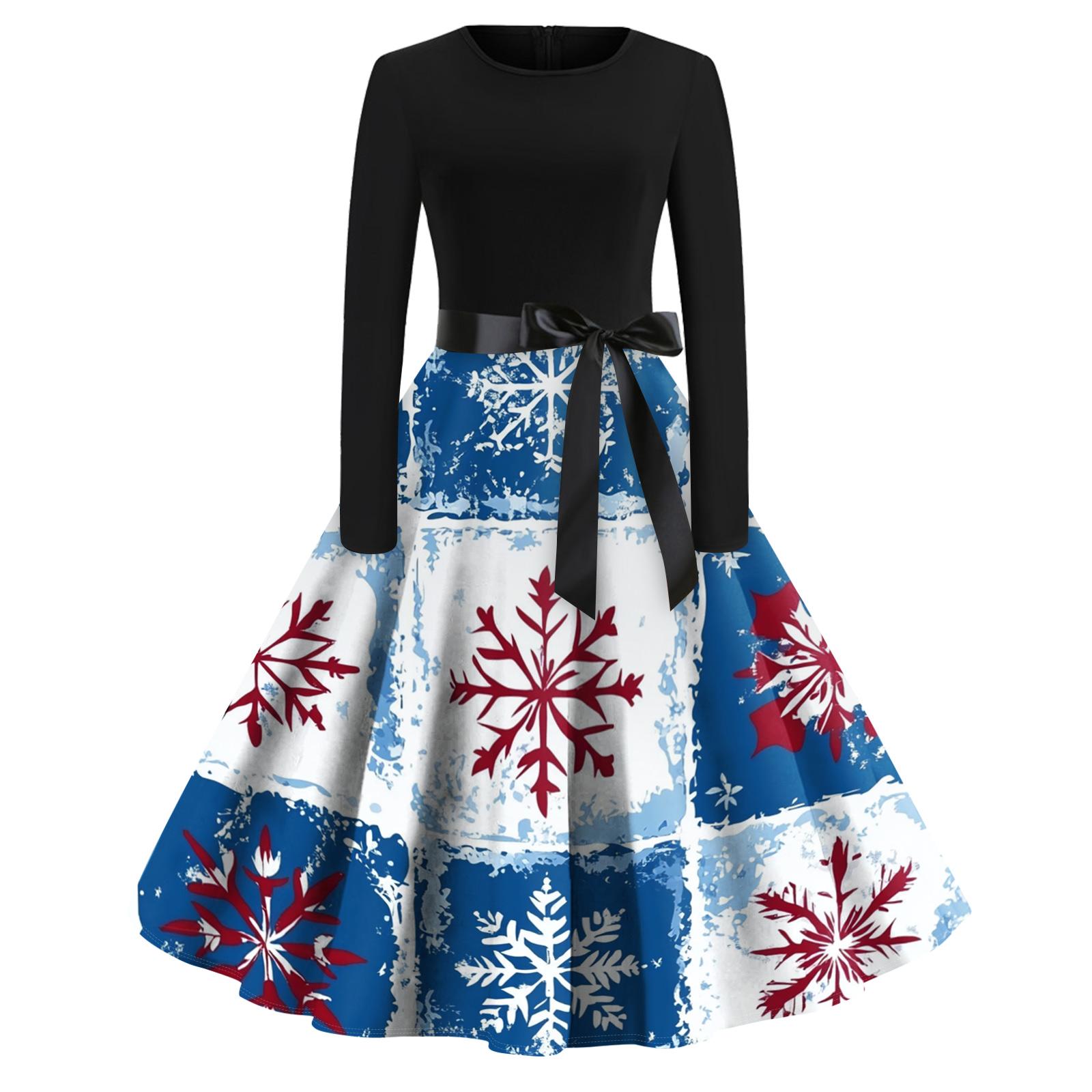 

Женское модное повседневное платье приталенного кроя с круглым вырезом, рождественским принтом и длинными рукавами M