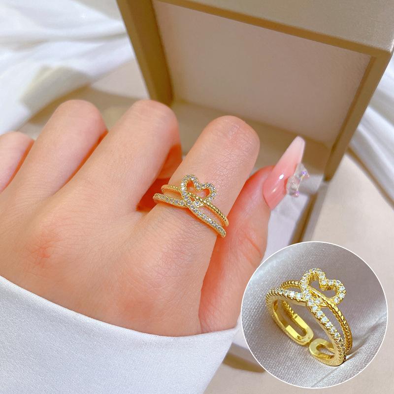 [Real Gold Electroplating] Temperament Advanced Sense Zircon Super Flash Ring Women'S Opening Can Be Adjusted And Simple