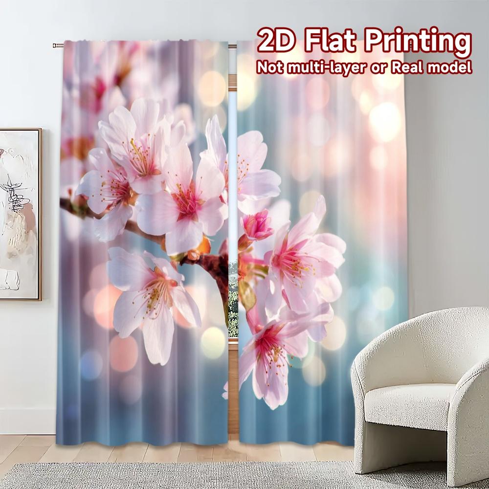 Flat Printing Curtains Without Rod Cherry Bliss Chic Print Polyester Decorations Use Set Of 2 Made