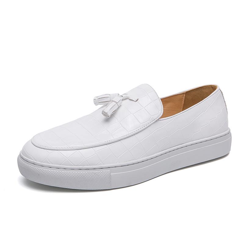Korean Style Youth Casual Leather Slip-On White Shoes - Trendy Four Seasons Large Size Flats