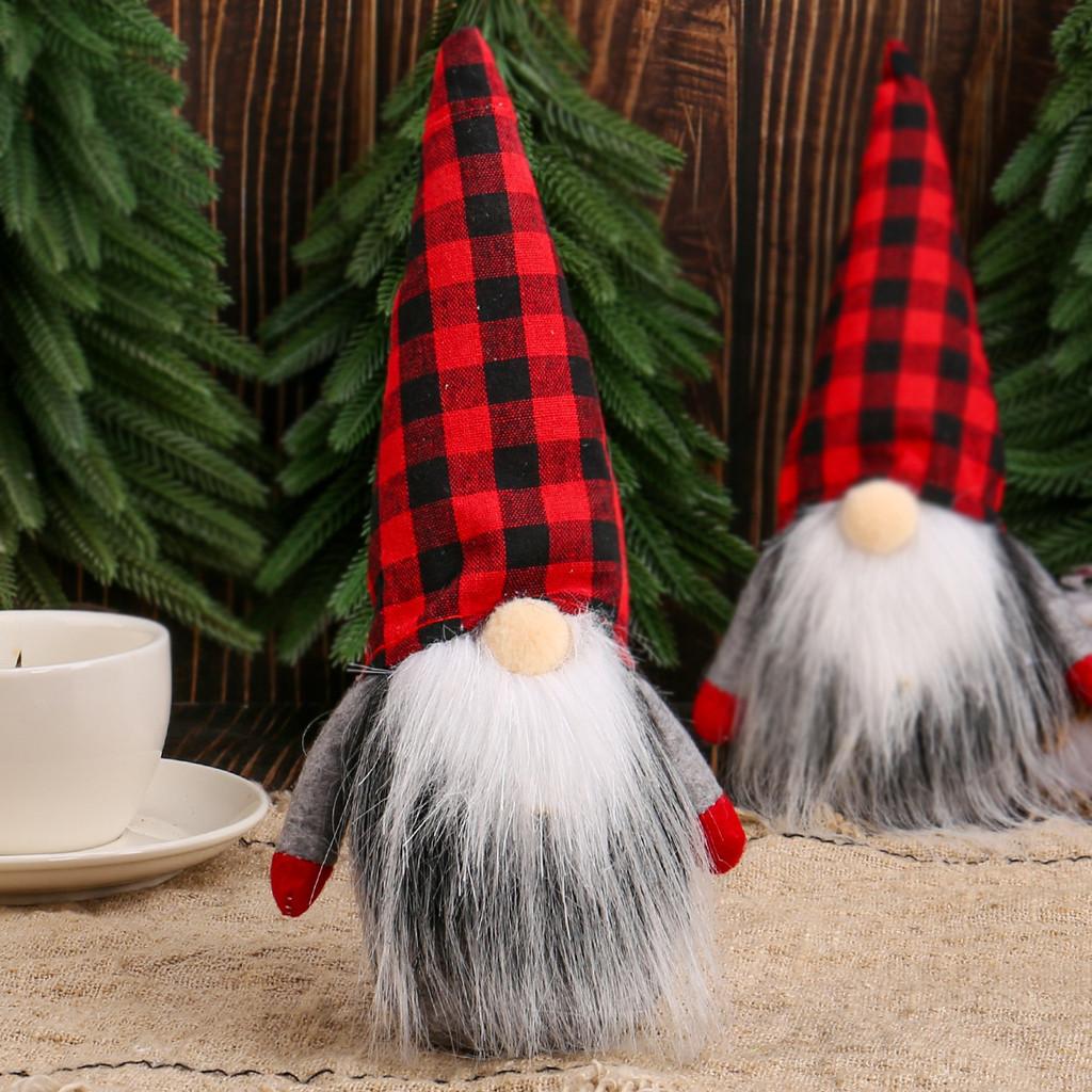 Christmas Gnome Plush Figure With Red Black Checkered Fabric For Holiday Decor