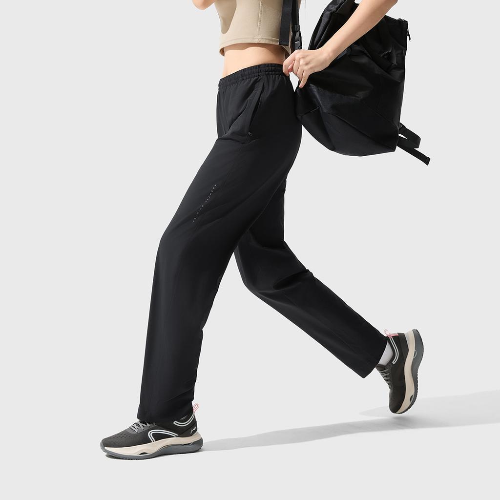 Li Ning Fitness Series Solid Color Mid Waist Comfortable Breathable Versatile Straight Leg Sports Pants Women Bottoms Black AYKV490-1
