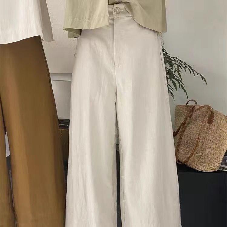 

Women s Cotton-Linen Wide-Leg Cropped Pants - Elastic High Waist, Slimming, Loose, Straight, Casual Style for Spring & Autumn. XXL белый