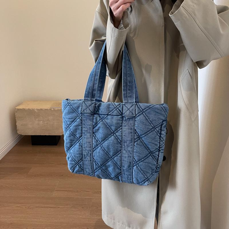 Geantă tote romboidă Geantă de umăr din denim de mare capacitate pentru femei