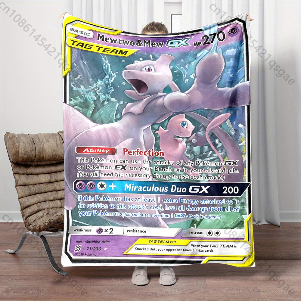 1PC Pokemon Cards Mewtwo Print Blanket Children Adult Blanket Soft and Warm Bedding for Home Sofa Outdoor Travel Cover Blanket