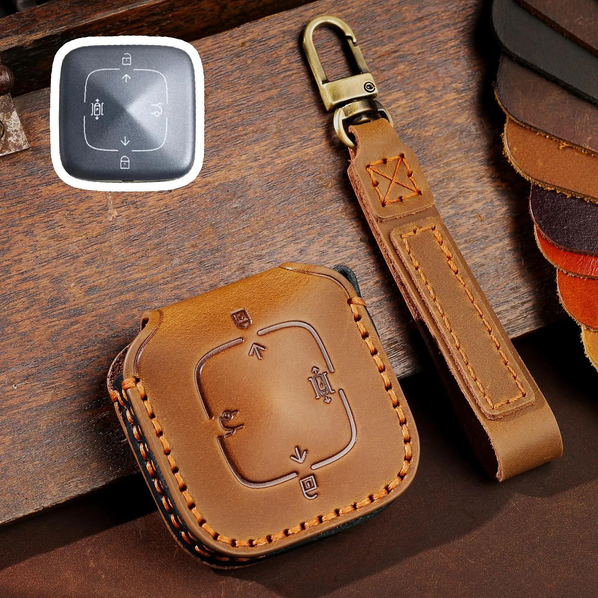 Für Zeekr High-End Leder Auto Schlüsselabdeckung Zeekr X/001/009 Auto Bluetooth Smart Key Schutzhülle brown