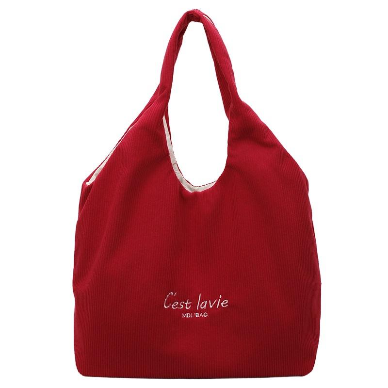 Korean version of lazy wind texture corduroy bag 2025 new large-capacity casual winter striped embroidered shoulder bag