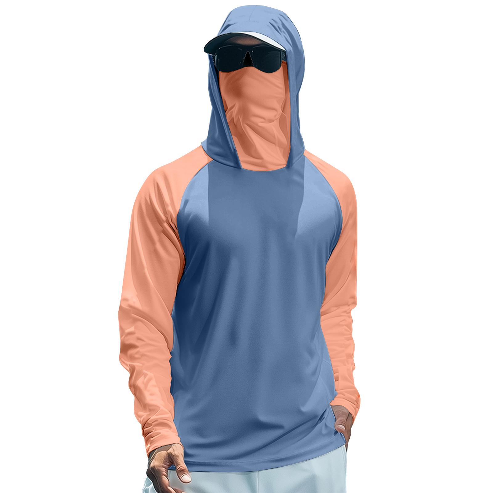 

Men s Summer Color Matching Quick-drying Long-sleeved T-shirt Sun Clothing Fishing Fitness Sports Hooded Long-sleeved Top XXL синий