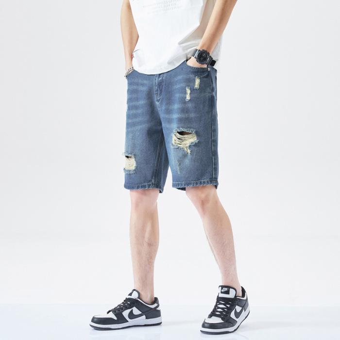 Ripped Denim Shorts Men's Summer Thin Loose Elastic Waist Casual Pants Men's Summer Five-point Pants Men's Summer