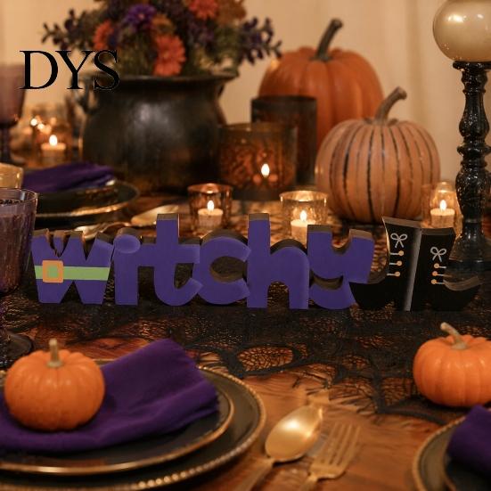 Indoor Seasonal Party Supplies Wooden Halloween Table Sign, Vintage Letter Tabletop Decoration, Spooky Standing Unique Photo Prop Block Sign