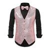 Men Suit Vest V-Neck Sleeveless Single Breasted Stage Show Waistcoat with Pockets Slim Fit Shiny Sequins Bow Tie Weddings Proms Vest