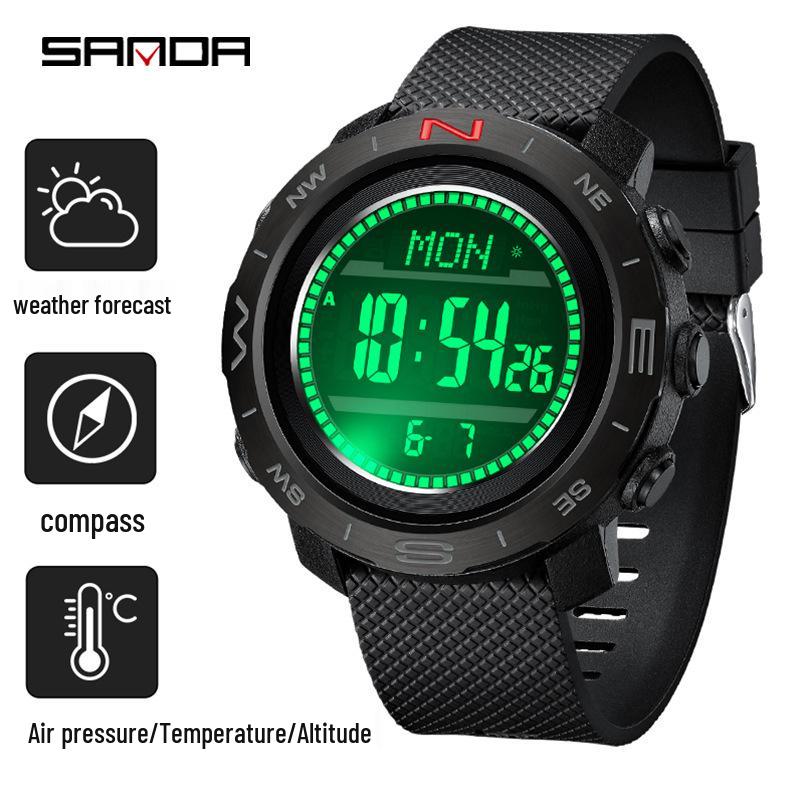 Sanda Multifunctional Sports Watch: Air Pressure, Temperature, Altitude, Weather Forecast, Compass, Pedometer, Luminous Display.