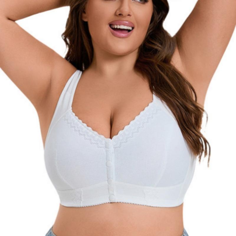 Soft Cotton Thin Cup Front Buckle Middle-aged and Elderly Women's Lace No-rim Vest Style Oversized Bra