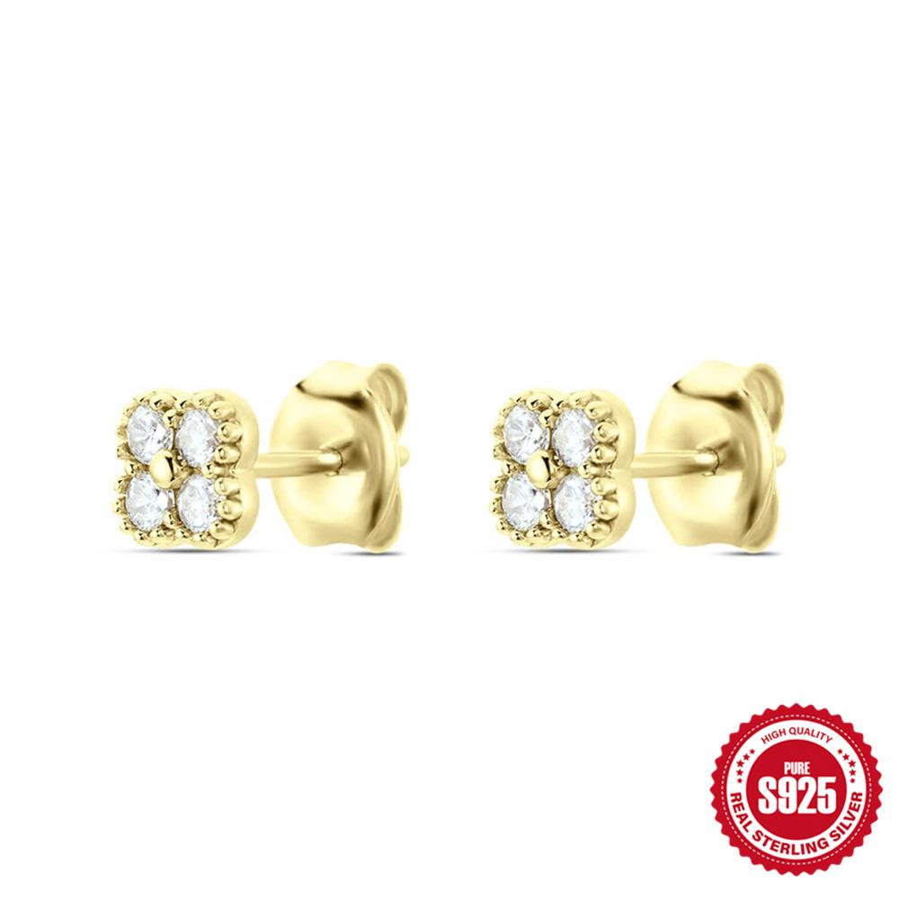 S925 Sterling Silver Sterling Silver Petal Diamond Turquoise Vintage Stud Earrings Douyin Popular Minority Earrings