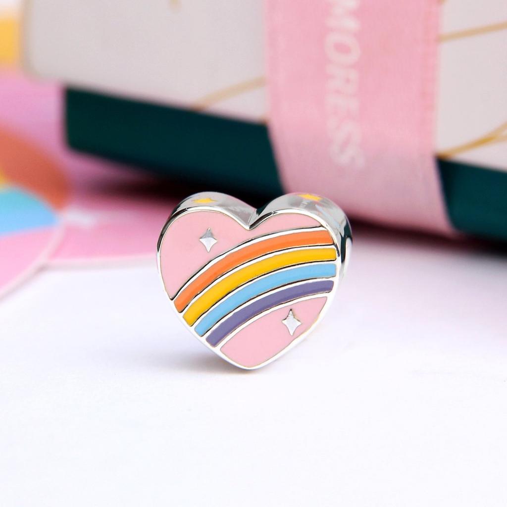 New 925 Silver Pink Heart Envelope Pendant Bead Charm Bracelet Necklace Jewelry Accessories for Women Girls