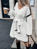 Women's Loose-fit Knitted V-neck Long Sleeve Dress With Belt