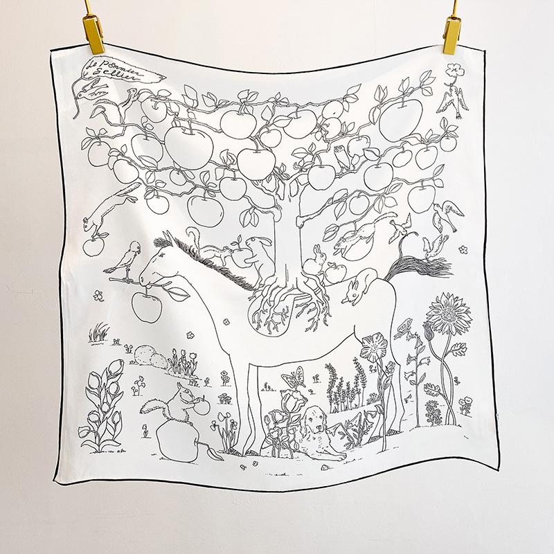 Tree of Life Double Crepe Handmade Curled Silk Scarf Temperament Light Luxury Silk Silk Scarf Fashion Advanced Mulberry Silk Square Scarf