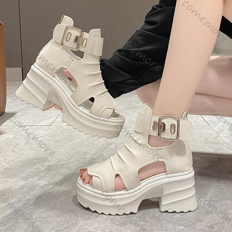 Fashion Comemore Gothic Platform Sandals Women Summer Wedges Peep Toe Gladiator Shoes Woman Thick Bottom 8cm High Heels Sandalias Mujer