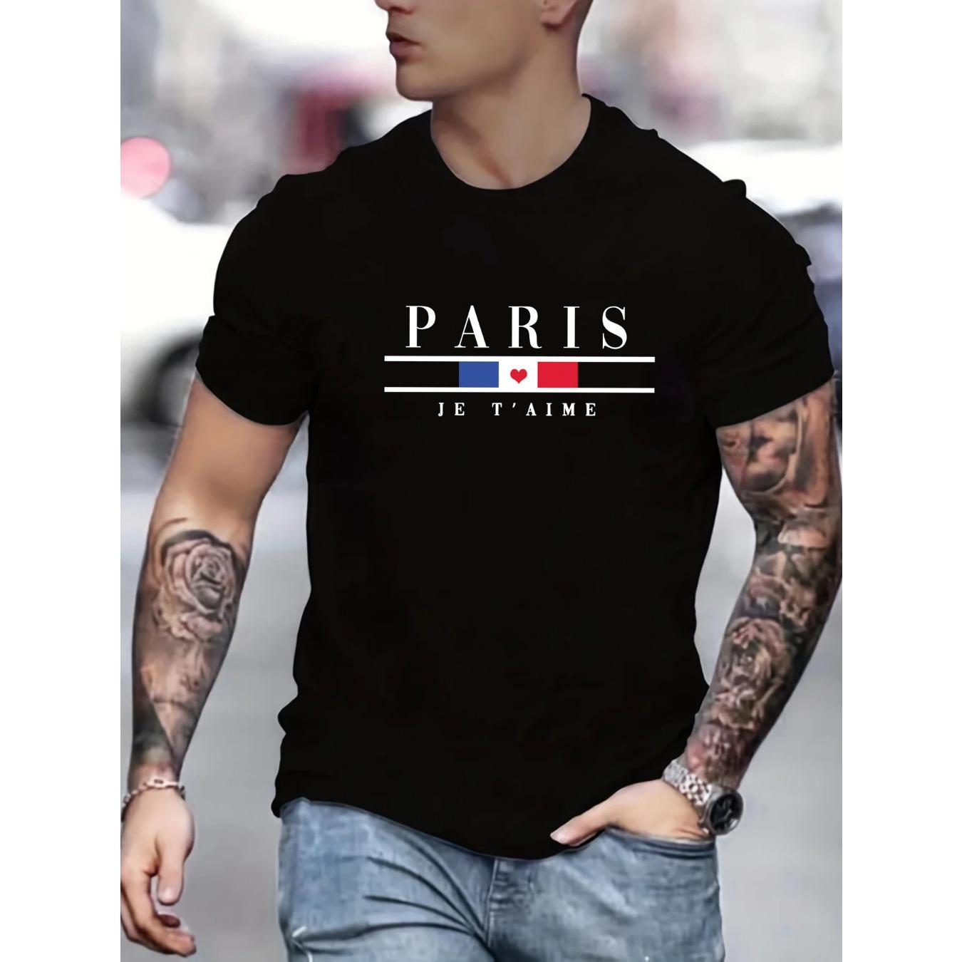 

Мужская летняя футболка свободного размера с принтом в виде букв PARIS, повседневная, удобная, с круглым вырезом и короткими рукавами 5XL