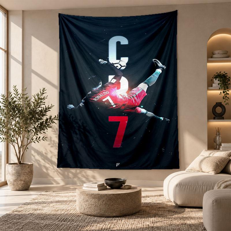 Decorative Tapestry,Cristiano Ronaldo Printed Wall Art, Lightweight Wall Hanging For Bedroom Background