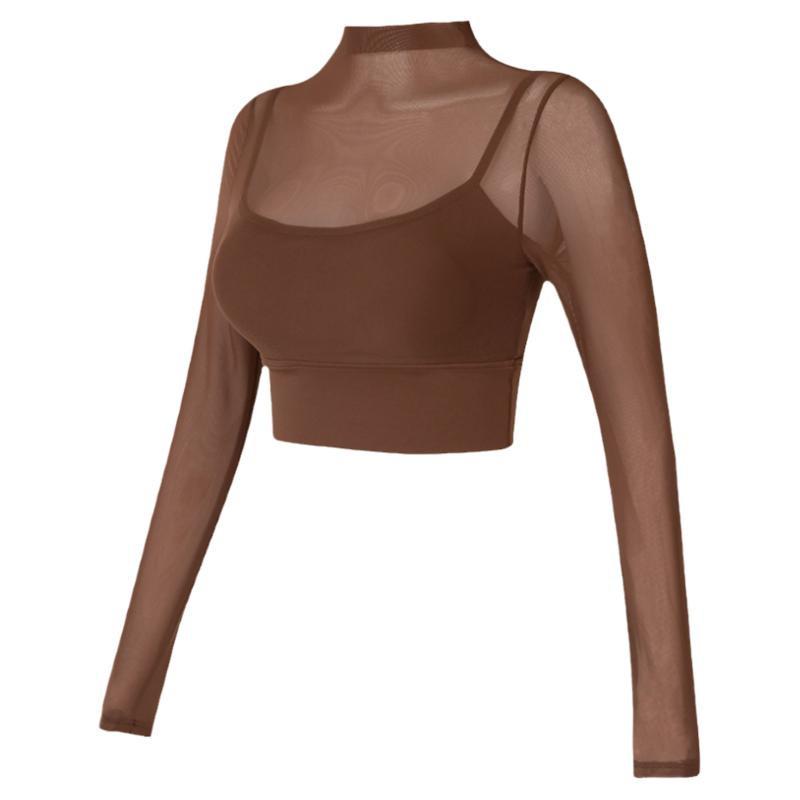 High-Value Mesh Yoga Suit with Chest Pads for Women – Two-Piece Fitness Top for Autumn/Winter Running and Training