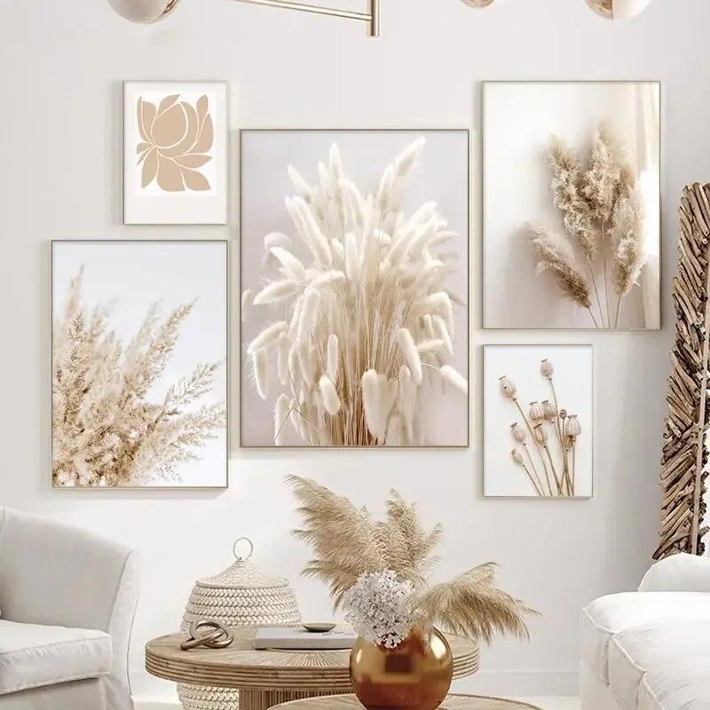 Beige Pampas Canvas Poster Shell Reed Leaf Modern Wall Art Prints Dried Flowers Print Pictures Nordic Posters Living Room Decor