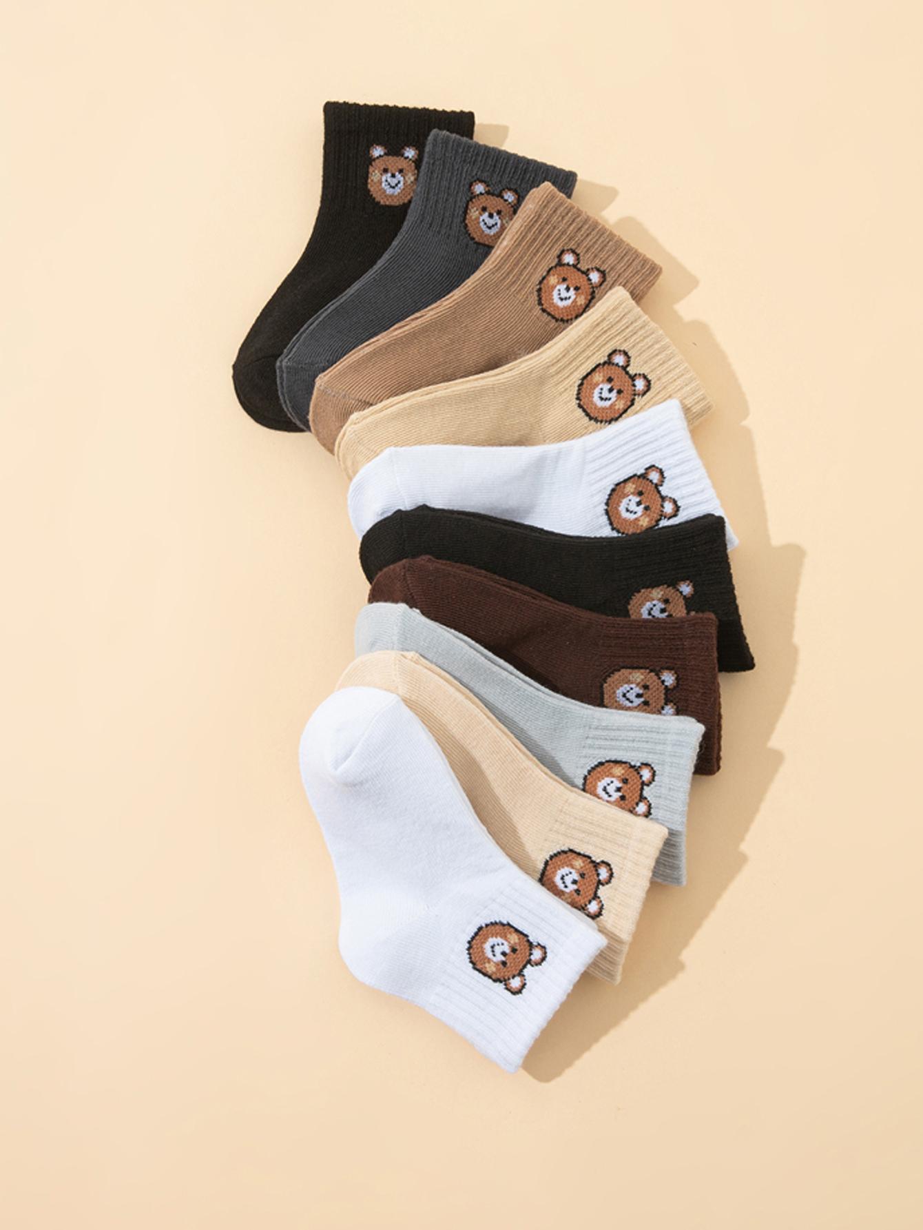 10 pairs cartoon bear-patterned baby socks, baby casual socks, suitable for daily wear 0-6M