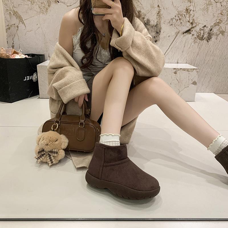 Women's Large Size Soft Sole Heightening Winter Warm Fur One Anti-slip Snow Boots Plush Lined Ankle Boots Outdoor Sports Cotton Boots