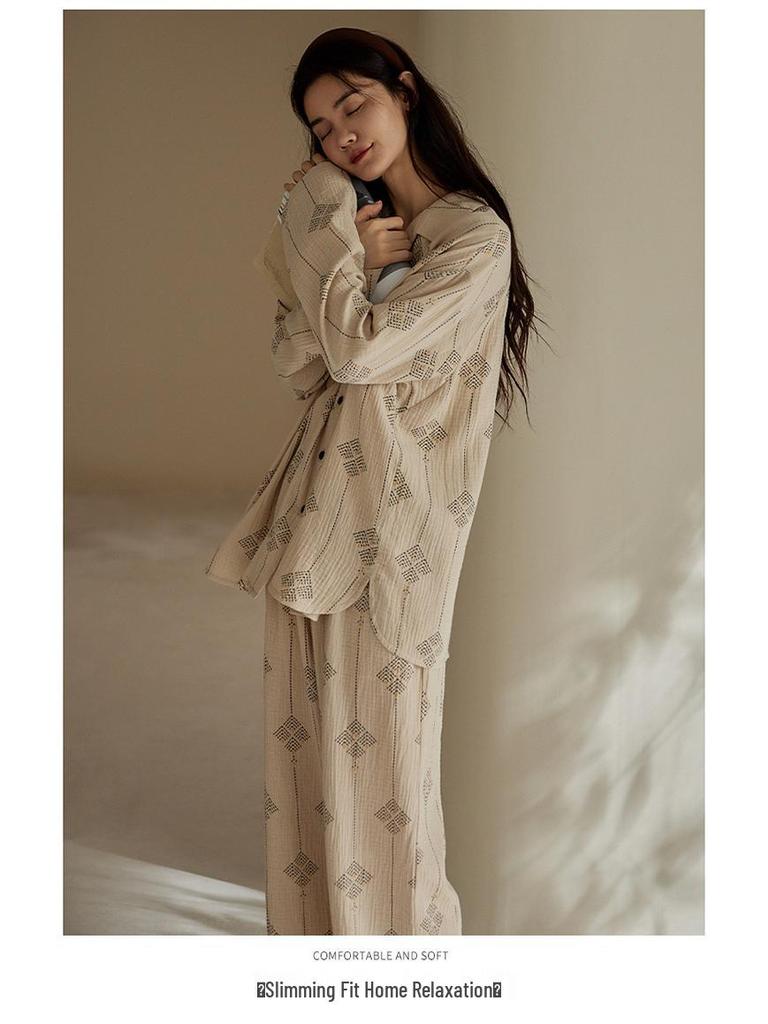 Rou Shan Women's Pure Cotton Gauze Long Sleeve Pajamas - 2025 High-End Spring/Autumn Homewear Set
