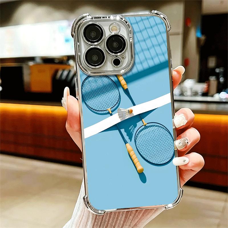 

Badminton Sport Plating Phone Case For Iphone 16 17 Pro Max Air 16E 14 15 Plus 12 13 Mini Anti-Fall Airabag Cover iPhone 12 Pro