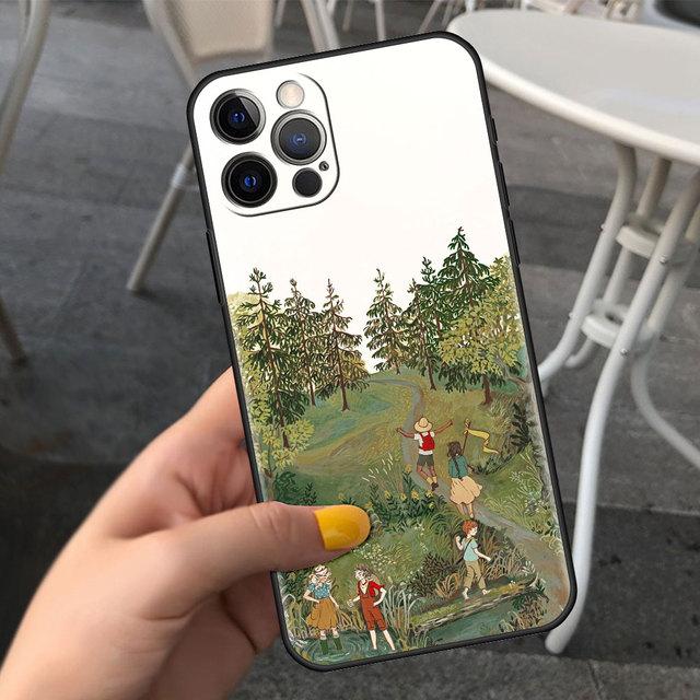 Etui na telefon komórkowy dla Apple Iphone 13 12 11 Pro 7 8 Plus Czarne Cubierta X Xr 6 6s 5 5s Luksusowe Etui na telefon komórkowy Kreskówkowy Krajobraz Dziewczyna