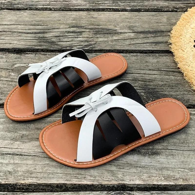 Fashion Women's Shoes 2024 Basic Women Slippers Summer Beach Slippers Women Mixed Colors Cross-tied Outdoor Flat Plus Size Shoes Female